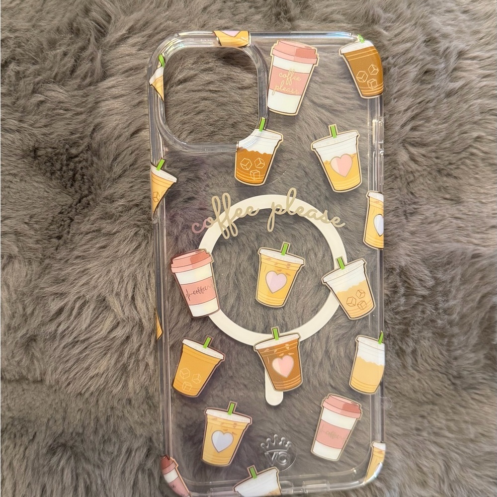 Brand New, Velvet Caviar iPhone 15 Plus, Clear Coffee-Themed iPhone Case